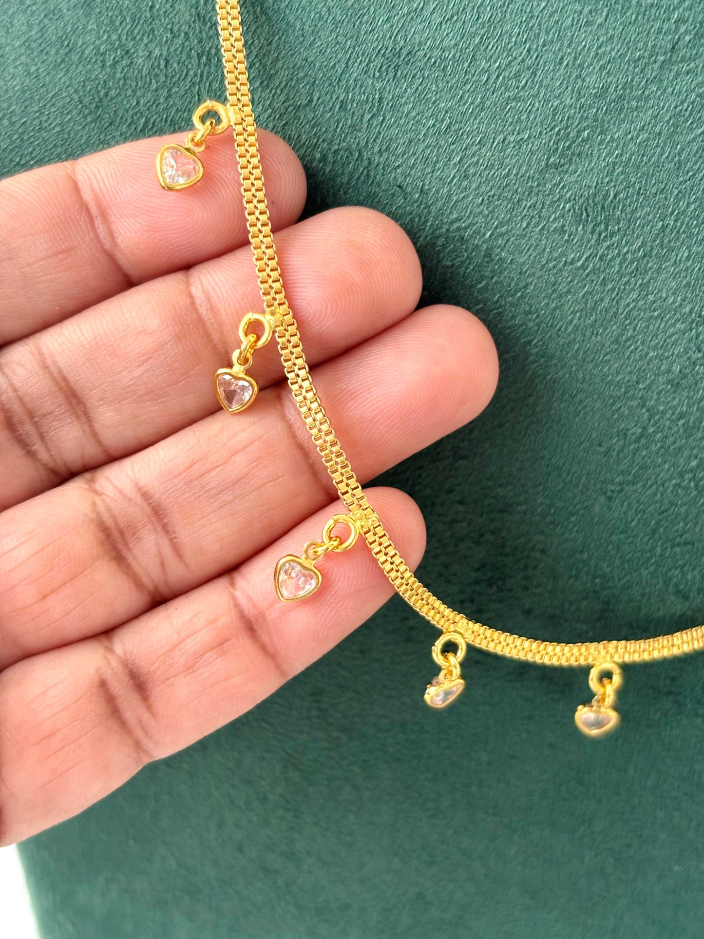 Golden Crystal Heart Charm Necklace