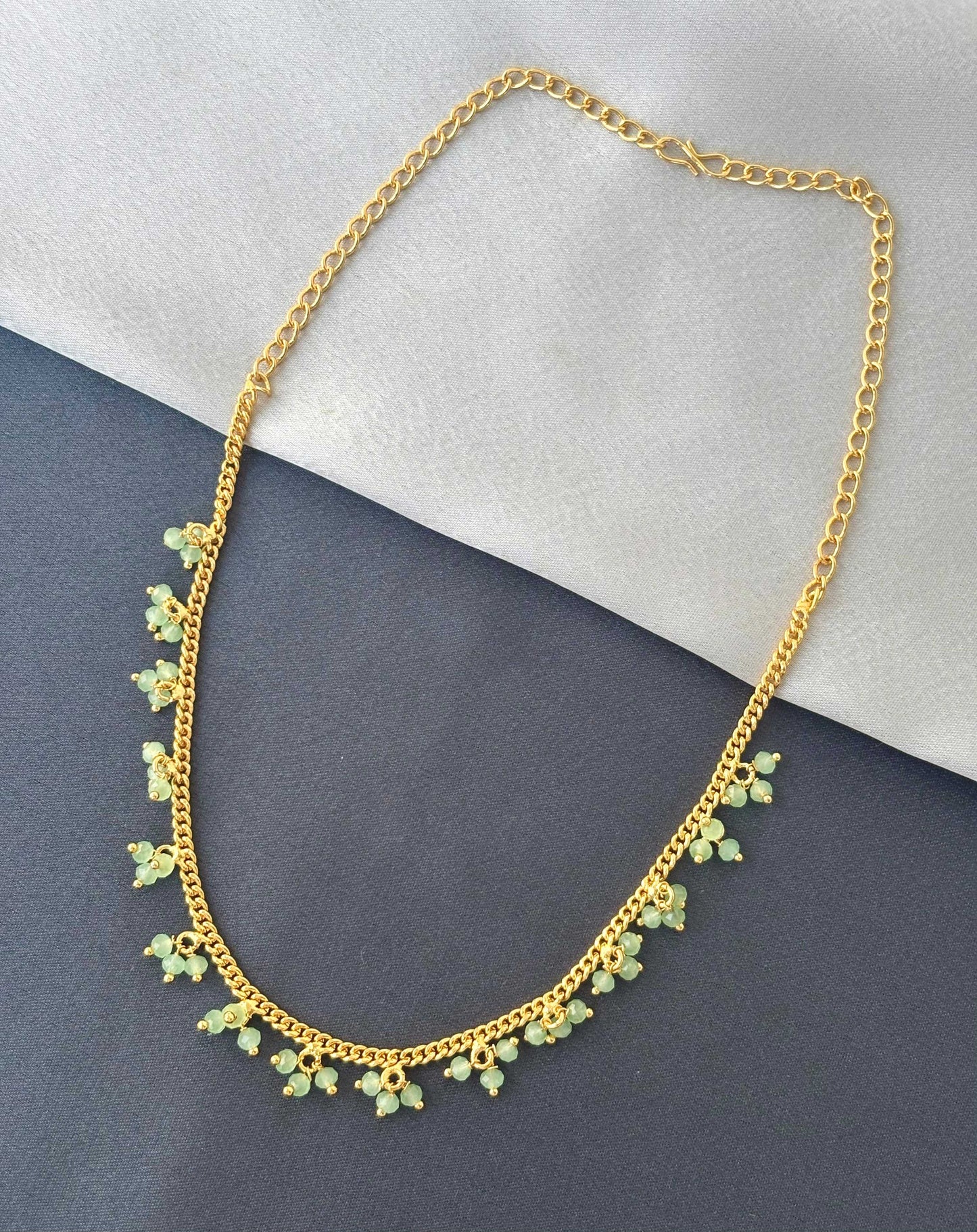 Gold Chain with Mint Green Beaded Charms