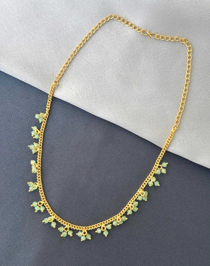 Gold Chain with Mint Green Beaded Charms