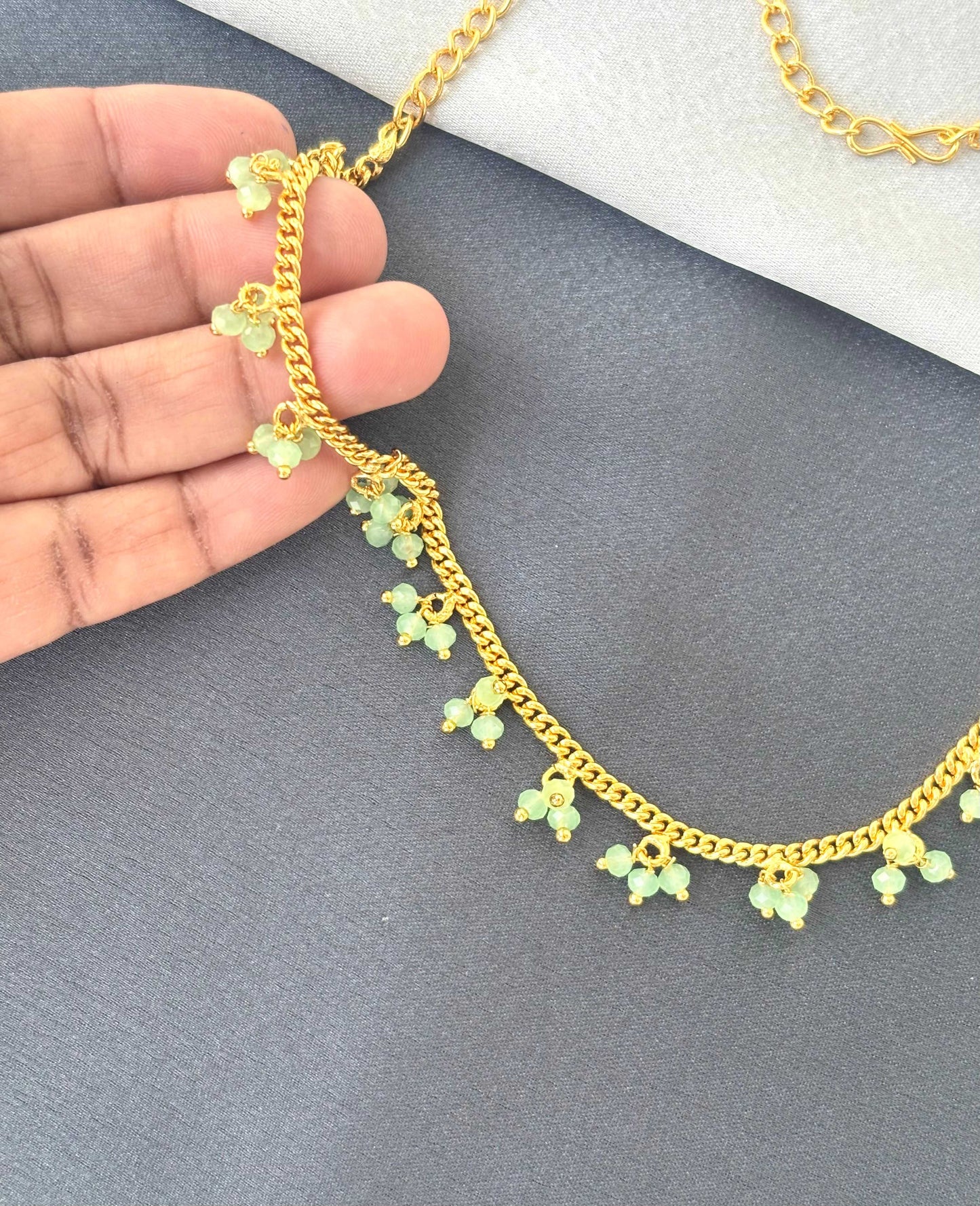 Gold Chain with Mint Green Beaded Charms