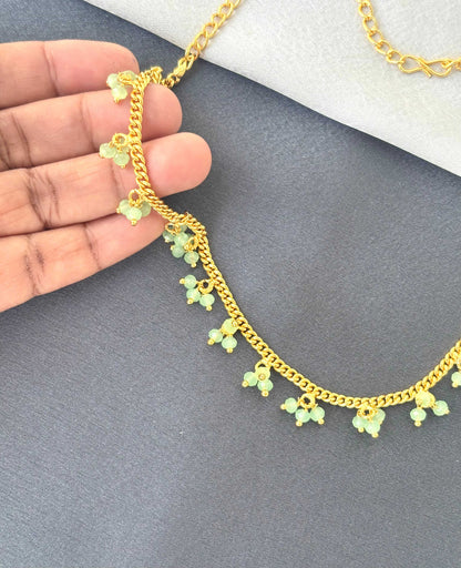 Gold Chain with Mint Green Beaded Charms