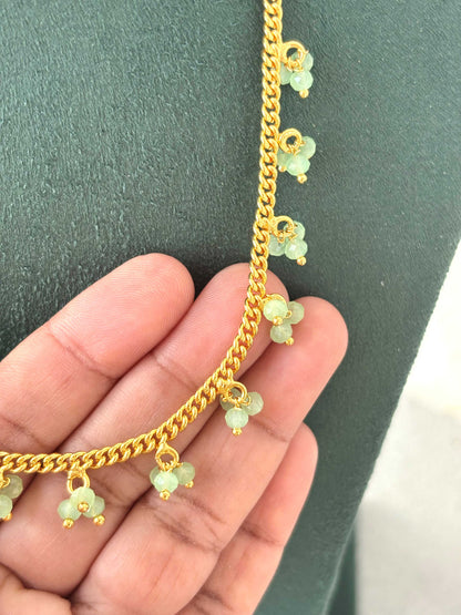 Gold Chain with Mint Green Beaded Charms