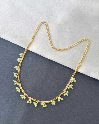 Gold Chain with Mint Green Beaded Charms