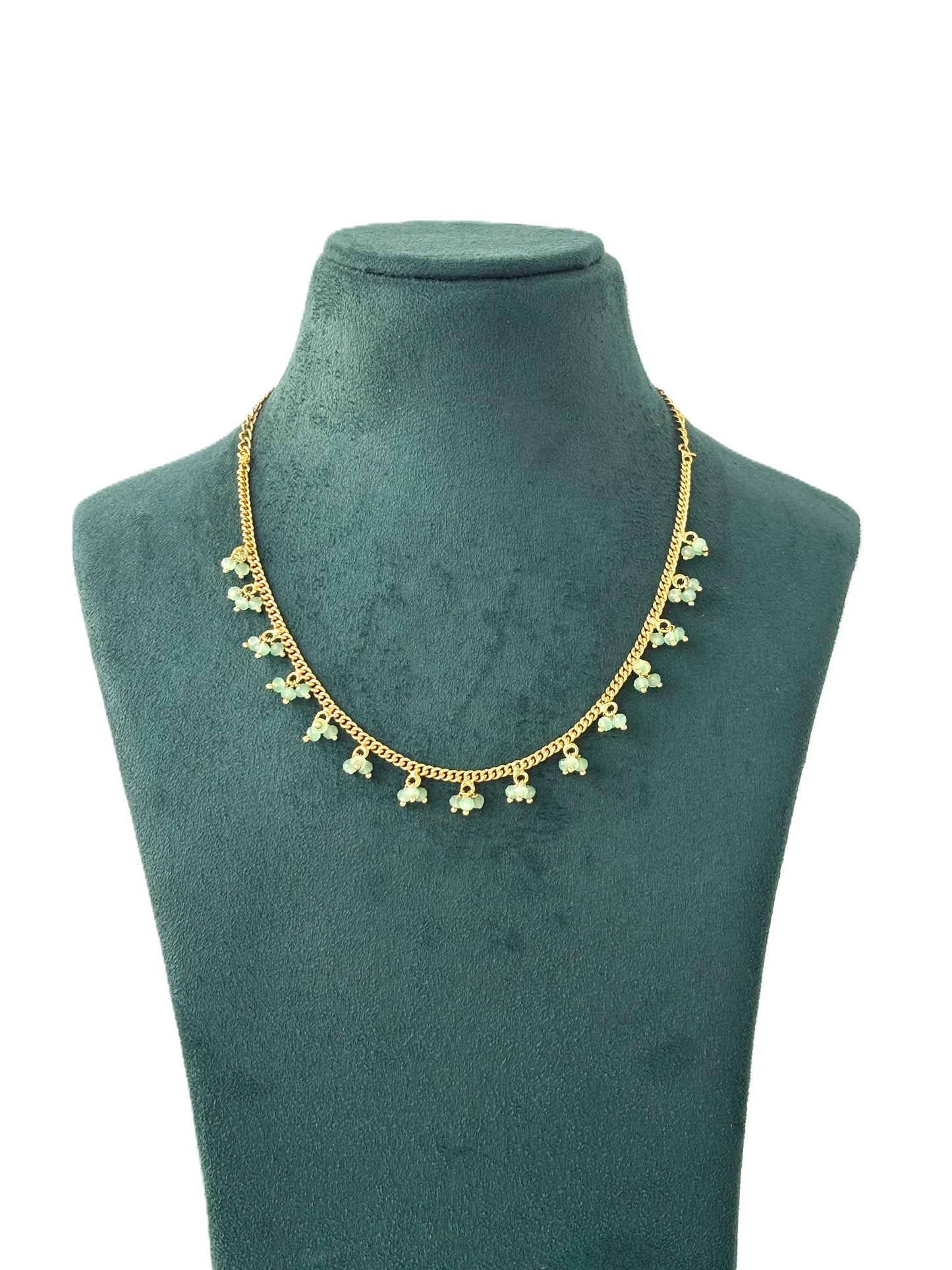 Gold Chain with Mint Green Beaded Charms
