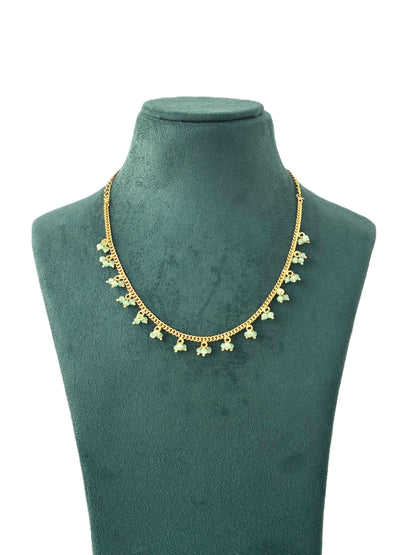 Gold Chain with Mint Green Beaded Charms
