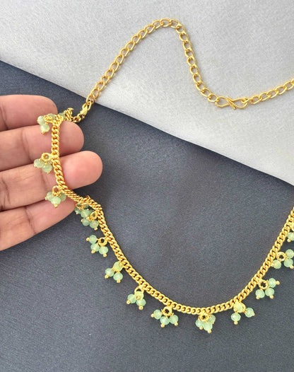 Gold Chain with Mint Green Beaded Charms