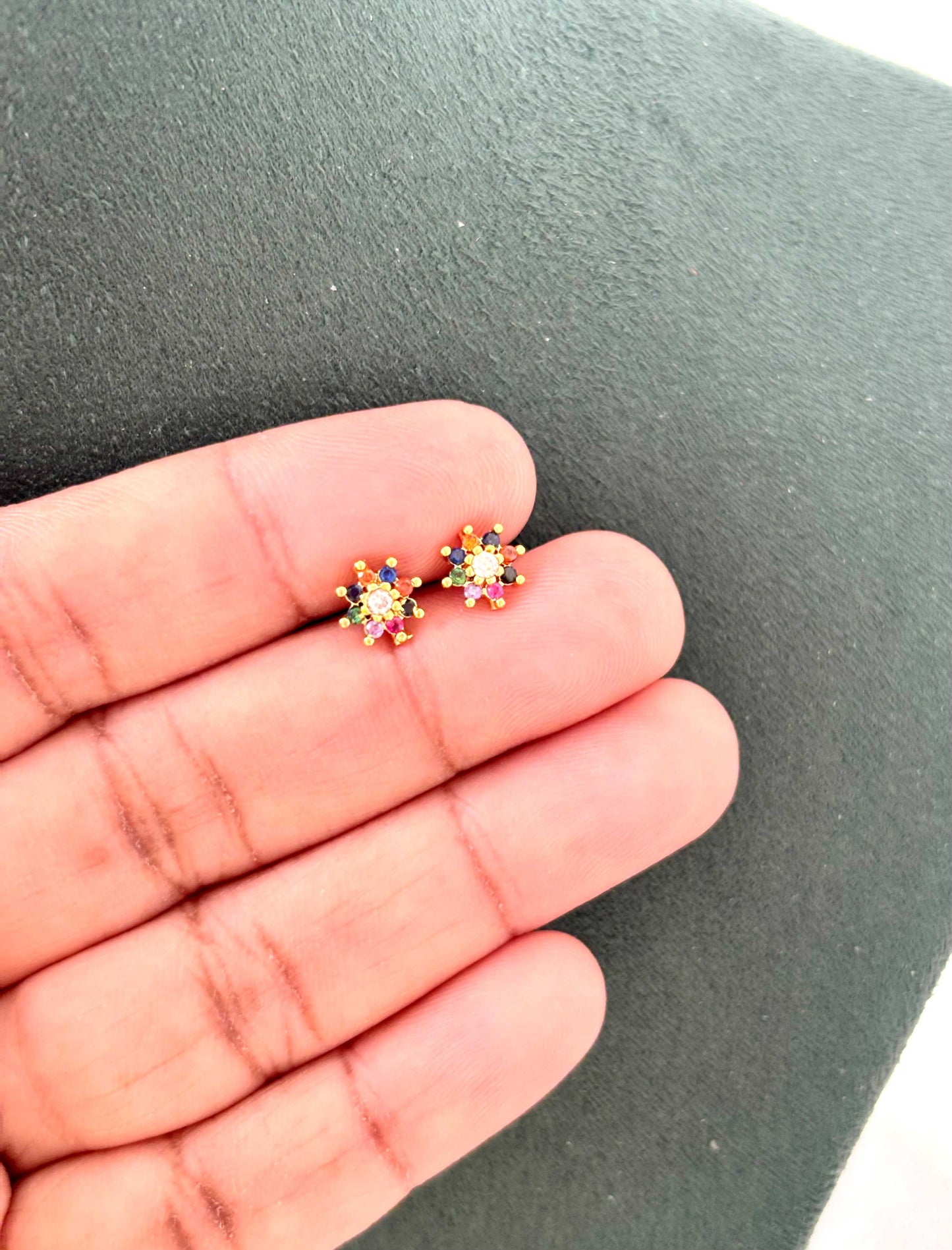 Multi-Color Crystal Floral Stud Earrings