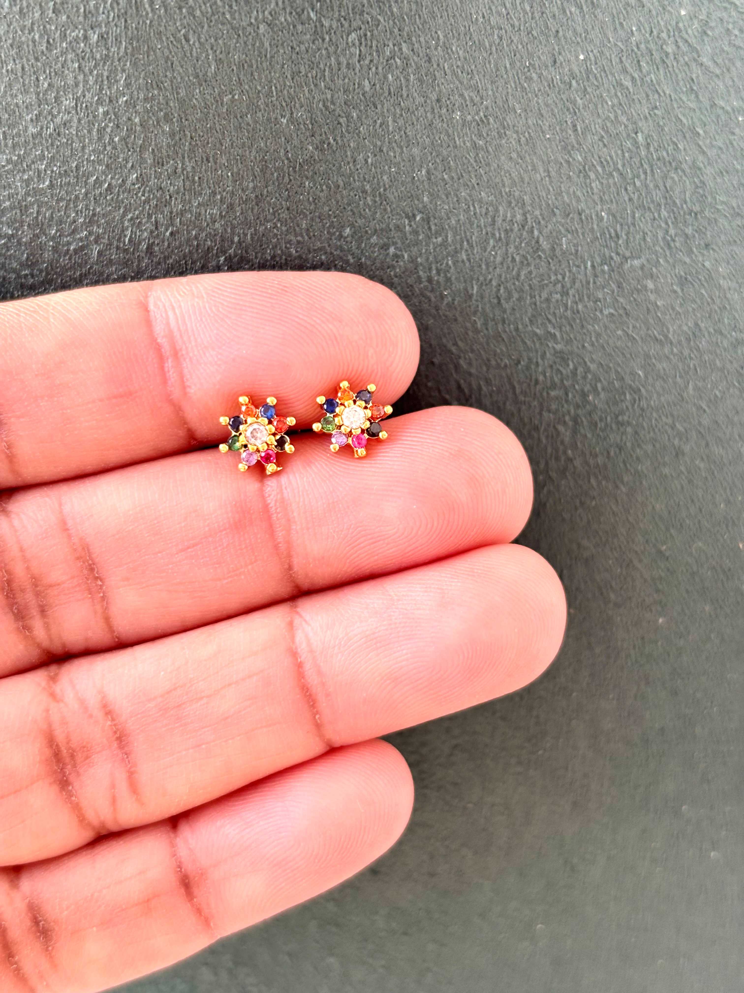Multi-Color Crystal Floral Stud Earrings