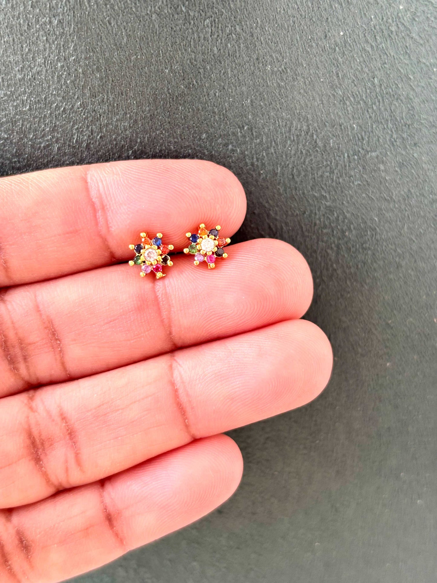 Multi-Color Crystal Floral Stud Earrings