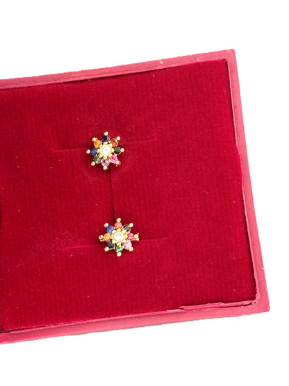 Multi-Color Crystal Floral Stud Earrings