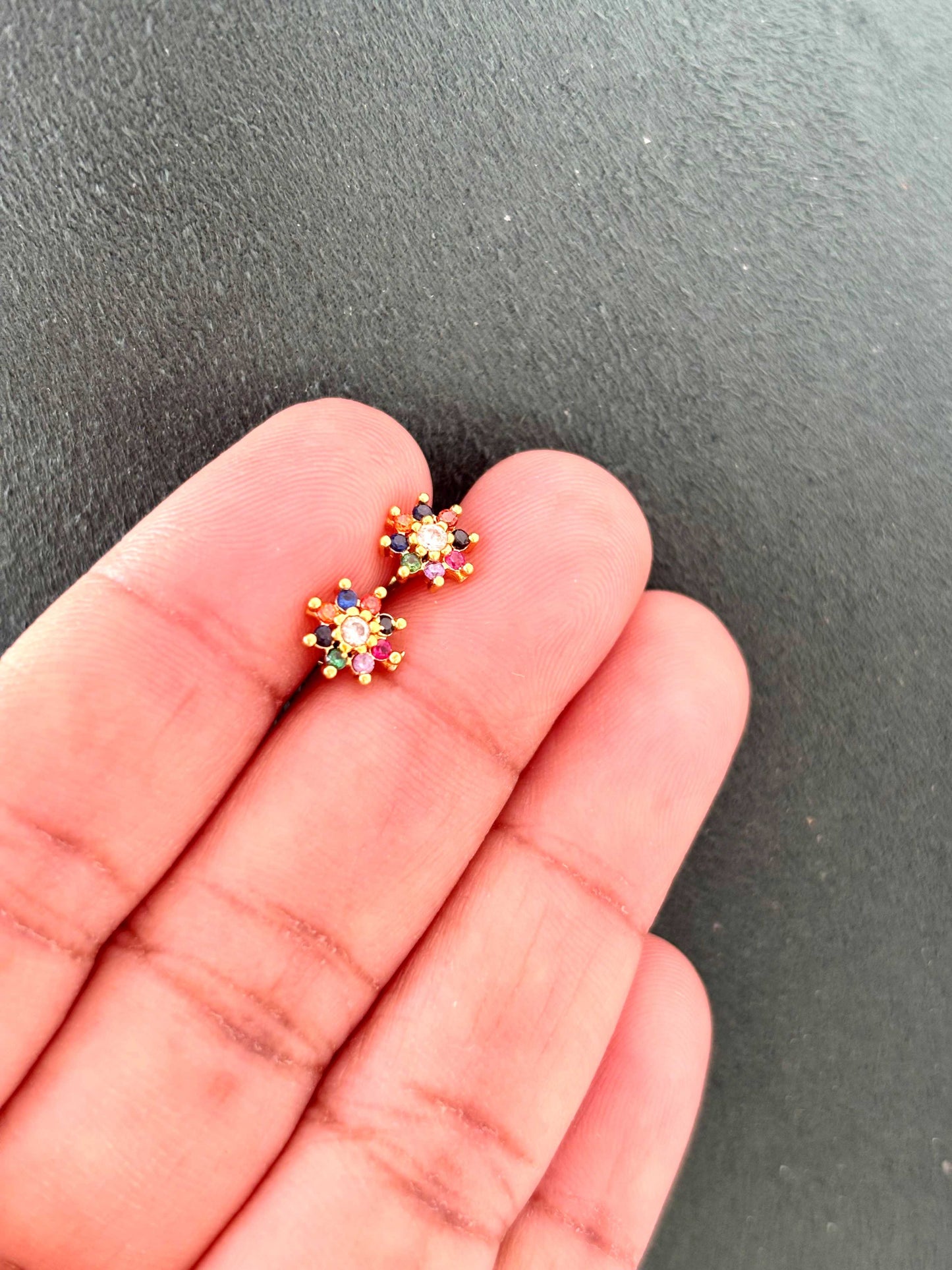 Multi-Color Crystal Floral Stud Earrings