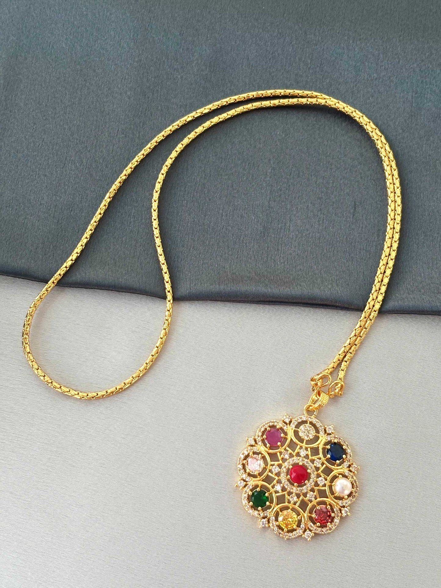 Navaratna Pendant with Chain