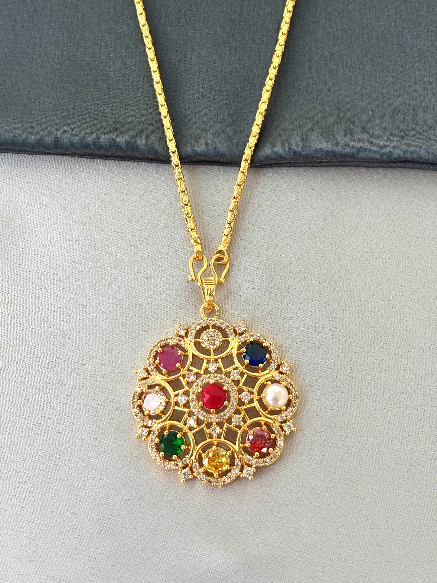 Navaratna Pendant with Chain