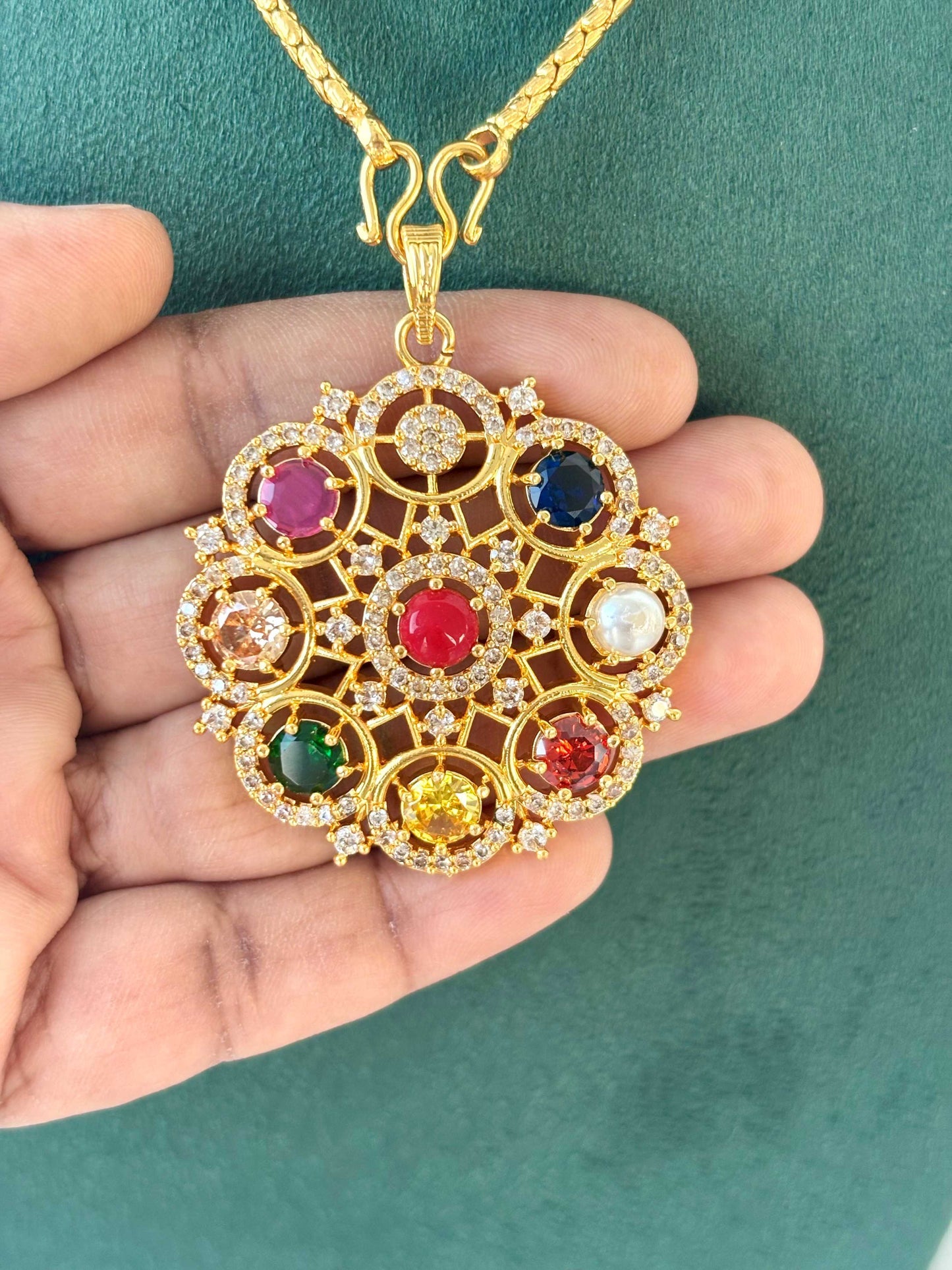 Navaratna Pendant with Chain