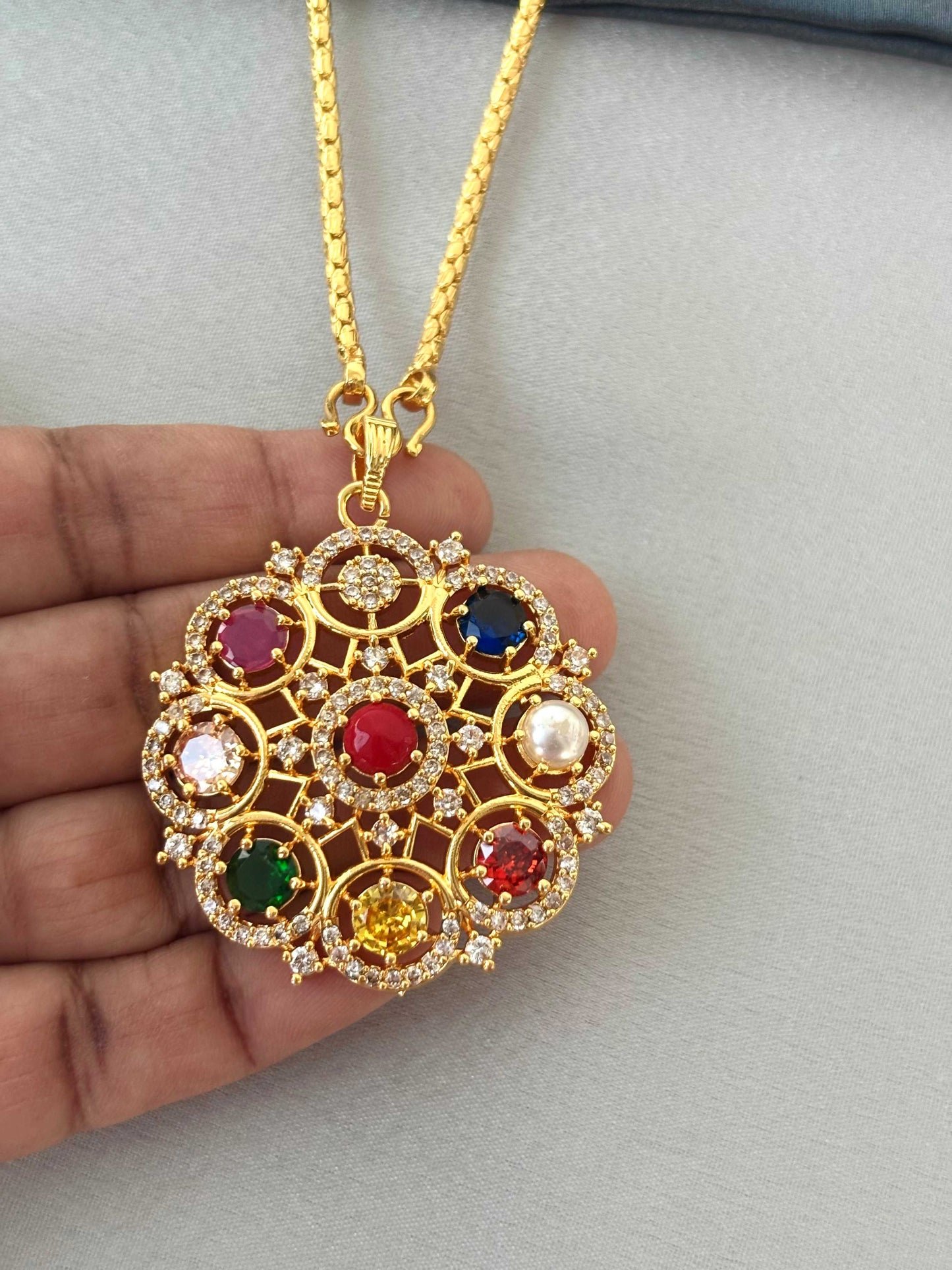 Navaratna Pendant with Chain