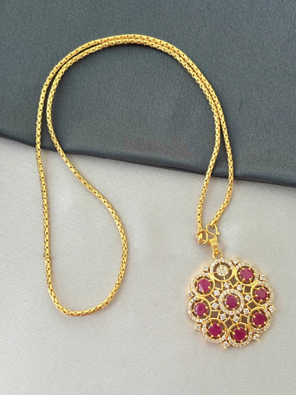 Golded Rose and White Floral Pendant Jewelry