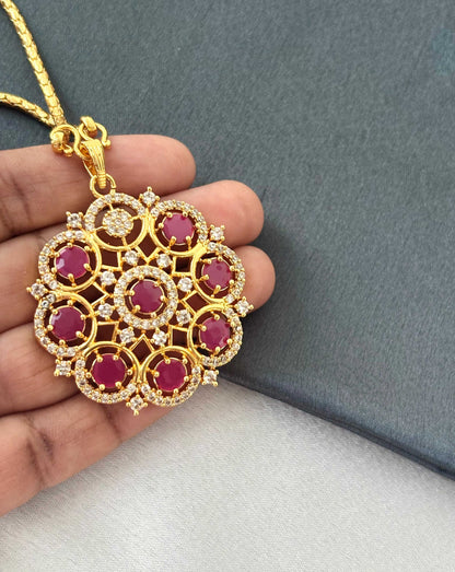 Golded Rose and White Floral Pendant Jewelry