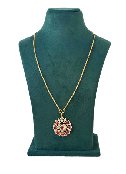 Golded Rose and White Floral Pendant Jewelry