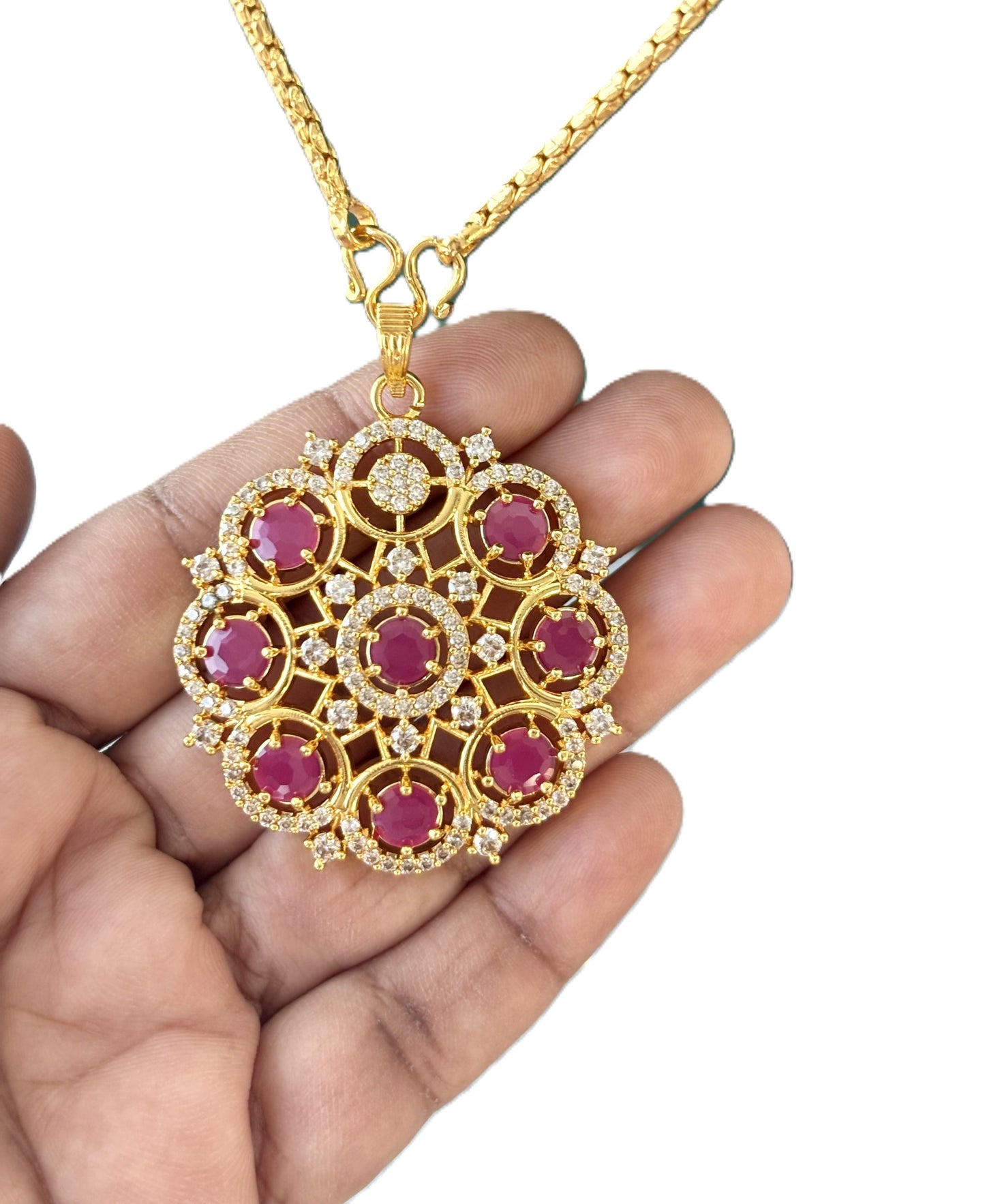 Golded Rose and White Floral Pendant Jewelry