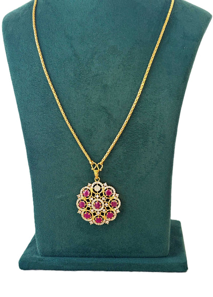 Golded Rose and White Floral Pendant Jewelry