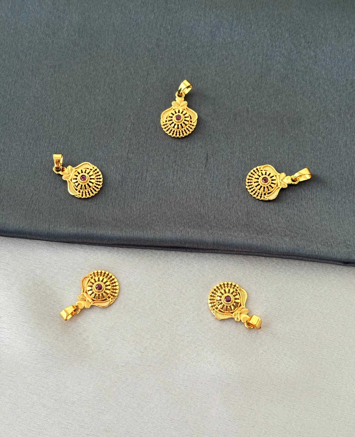 Gold-Plated Filigree Pendants with Red Stone