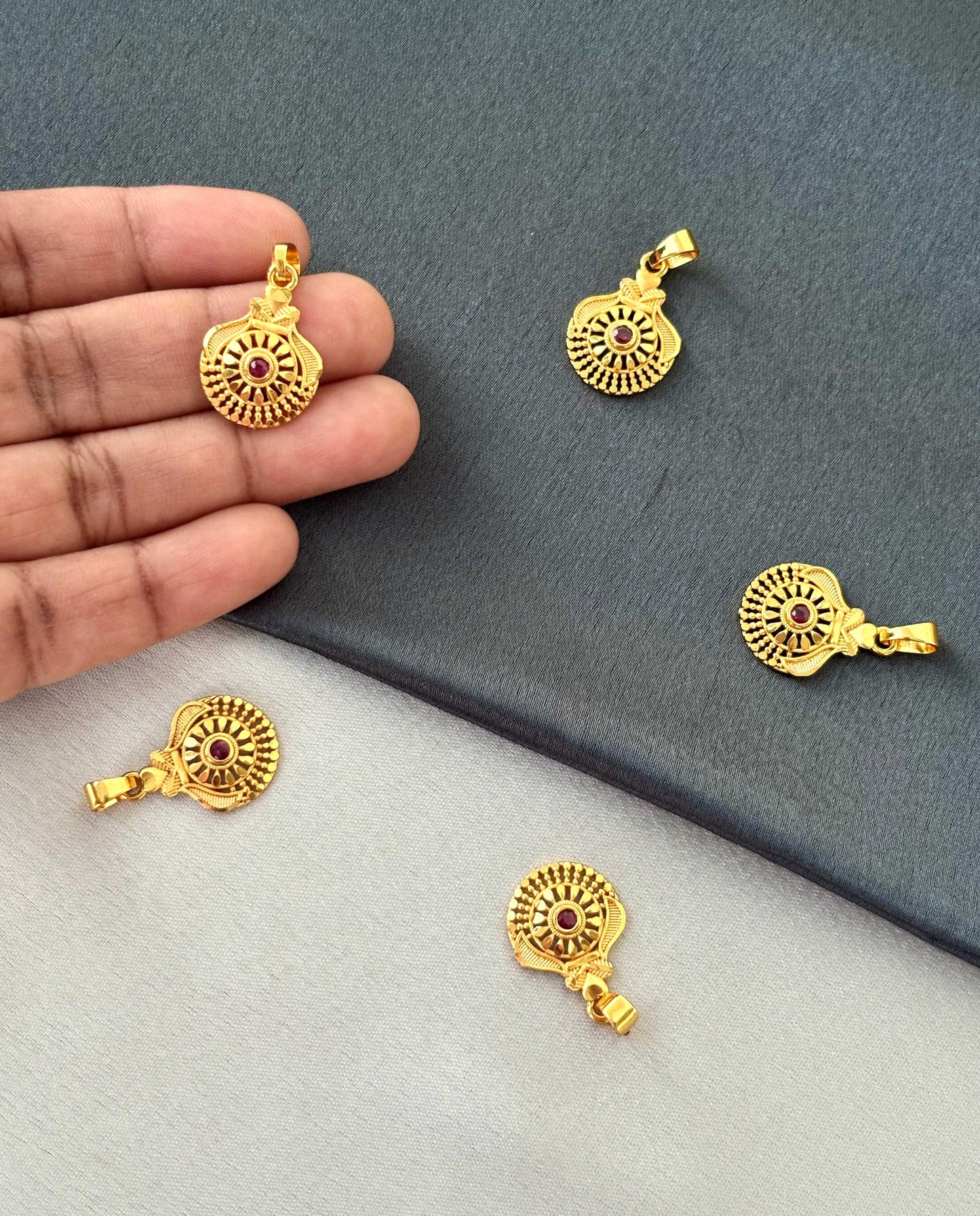 Gold-Plated Filigree Pendants with Red Stone