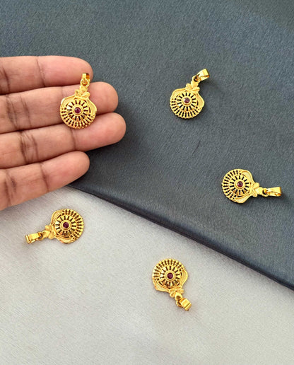 Gold-Plated Filigree Pendants with Red Stone