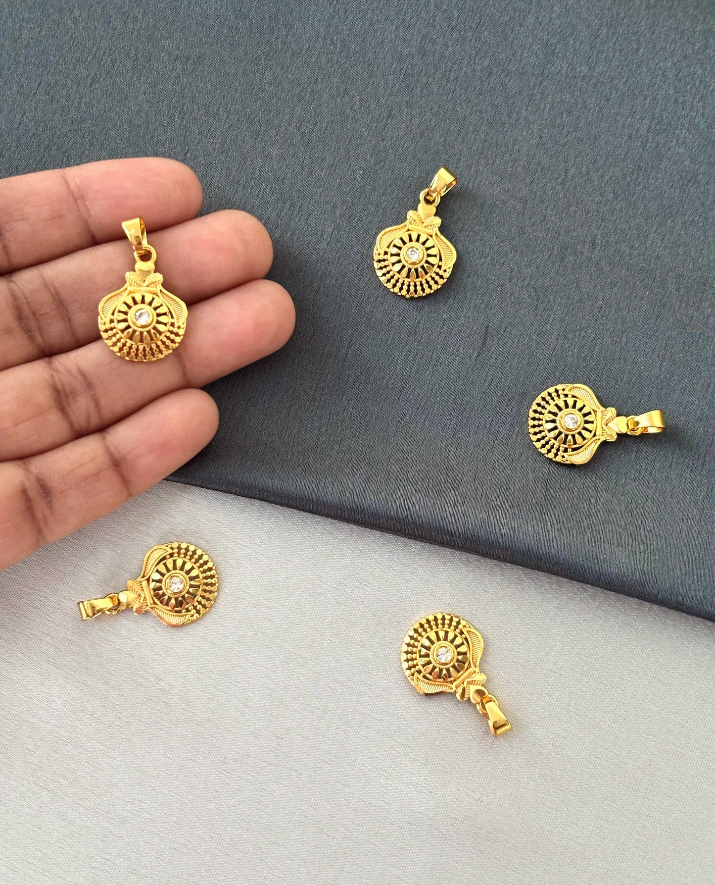 Gold-Plated Filigree Pendants with White Stone