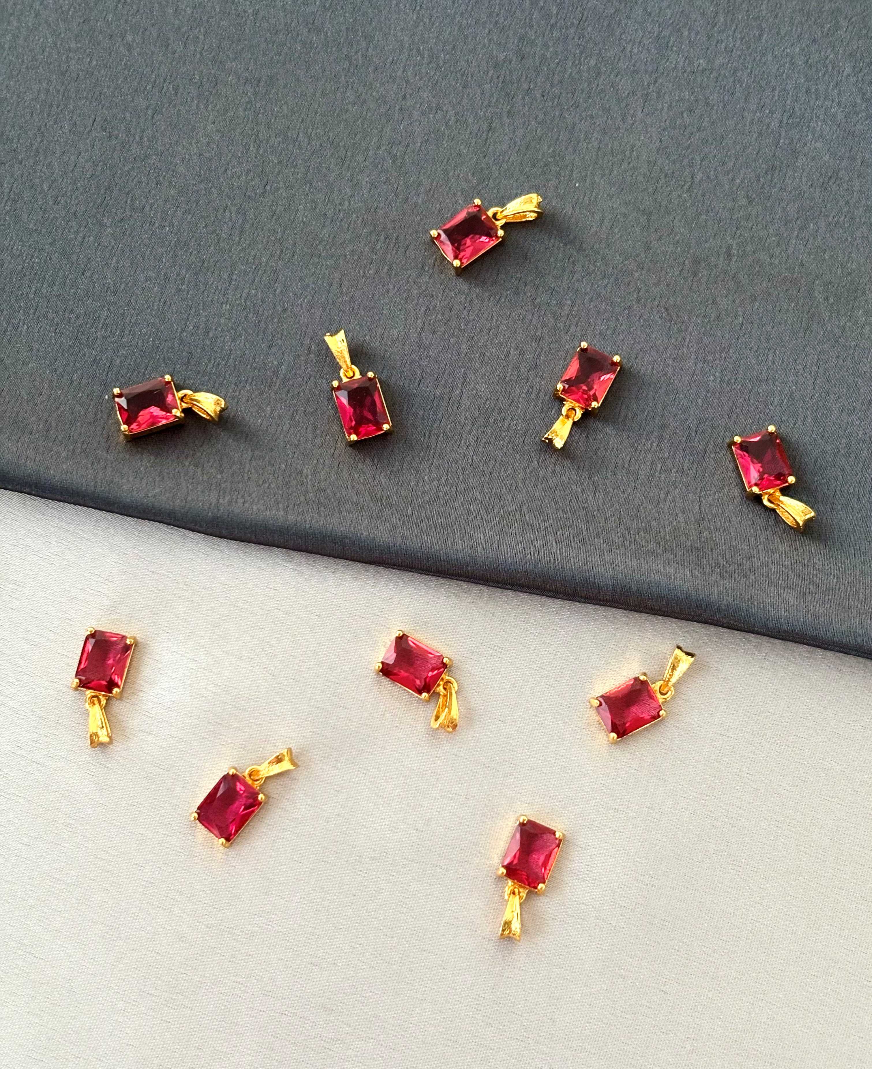 Gold-Plated Ruby Pink Emerald Cut Pendants