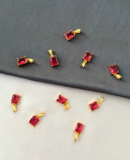 Gold-Plated Ruby Pink Emerald Cut Pendants