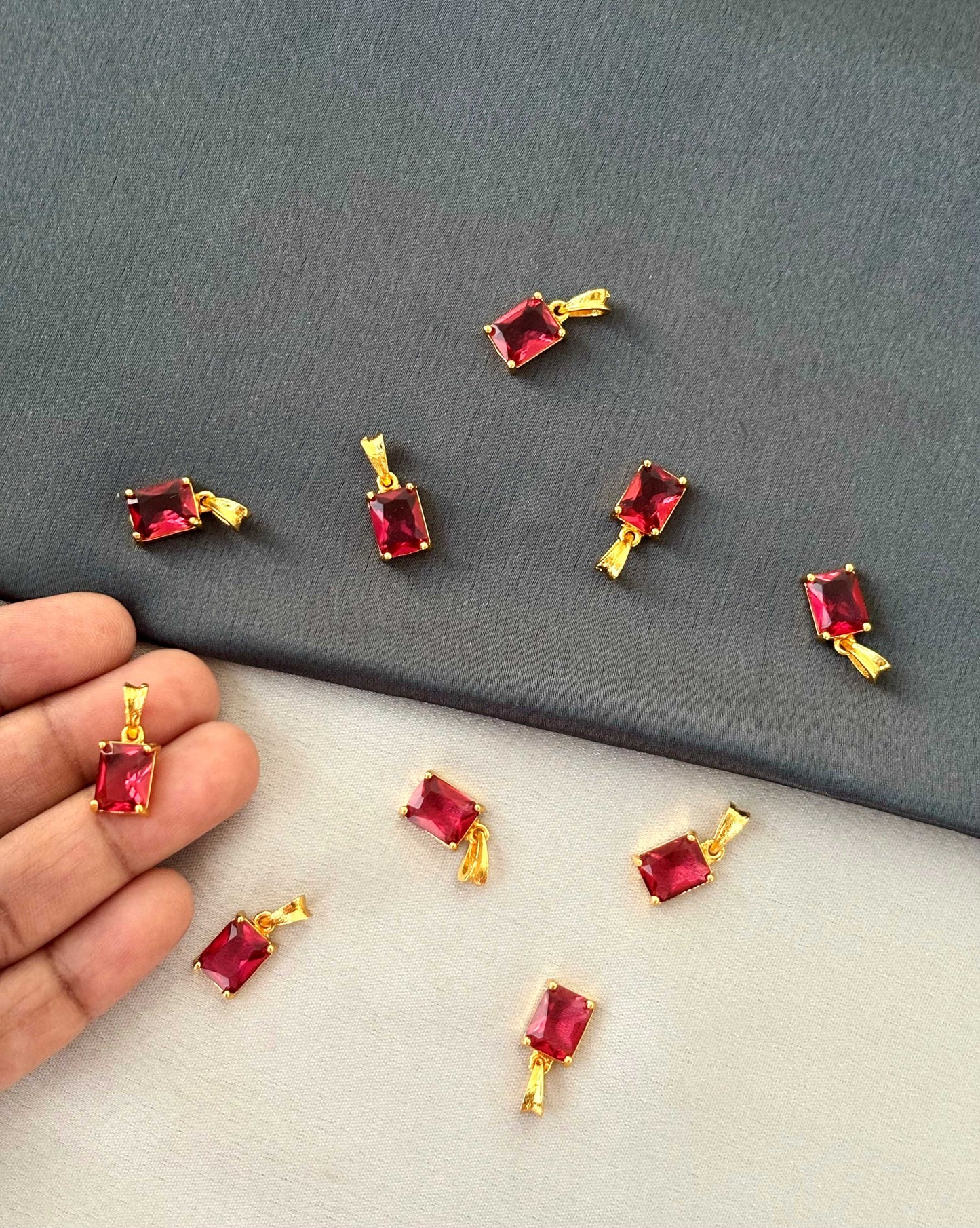 Gold-Plated Ruby Pink Emerald Cut Pendants