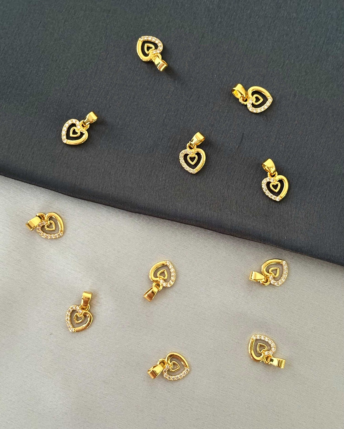 Gold-Plated Heart Pendants with White Stones