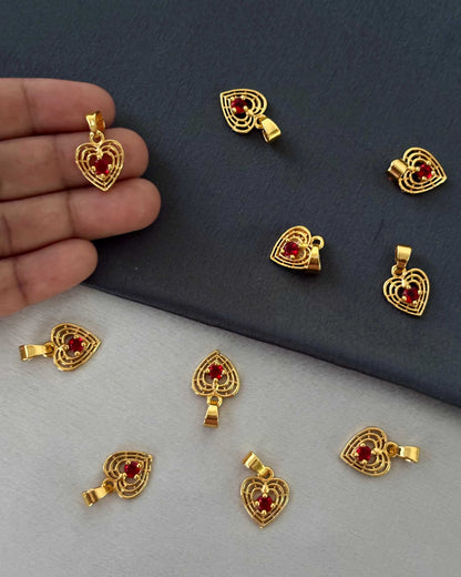 Sale Gold-Plated Sunburst Red Stone Heart Pendant