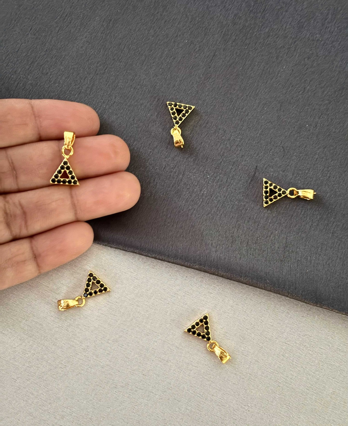 Gold-Plated Triangle Pendants with Black Stone