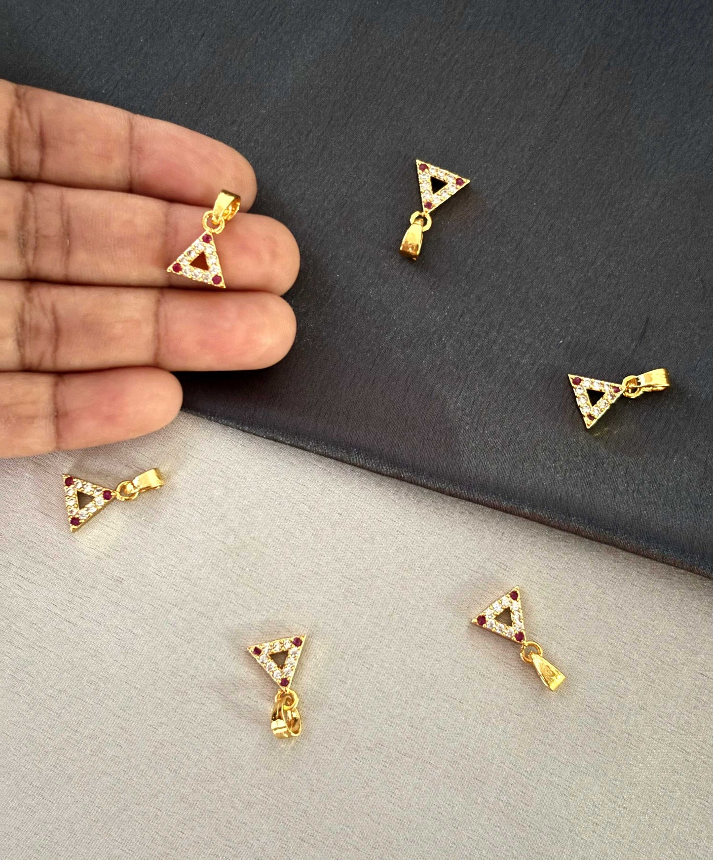 Gold-Plated Triangle Pendants with White Pink Stone