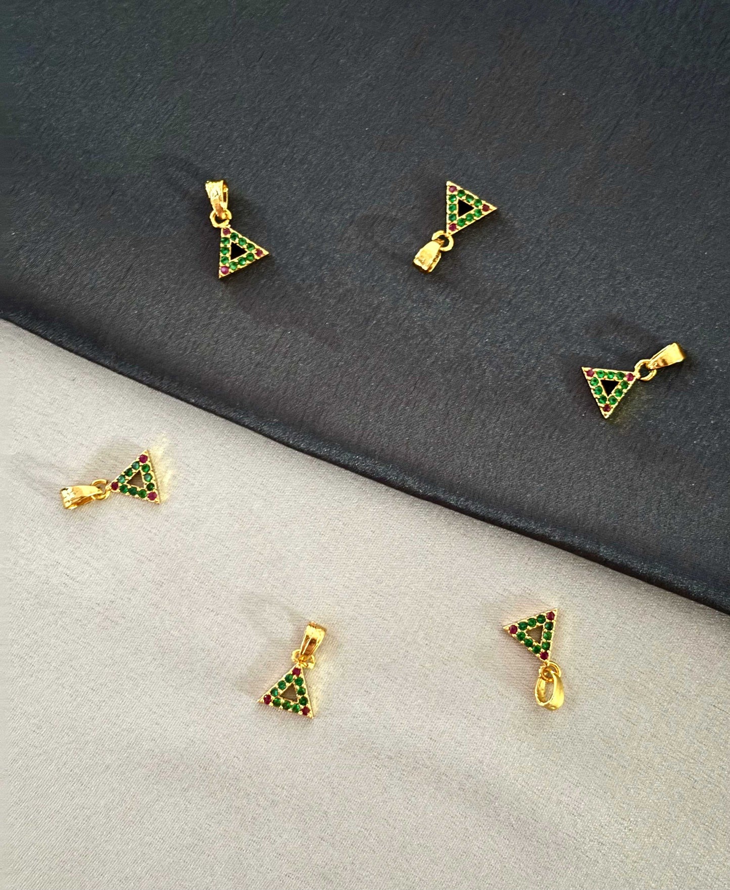 Gold-Plated Triangle Pendants with Green Pink Stone