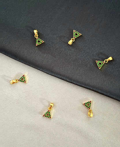 Gold-Plated Triangle Pendants with Green Pink Stone