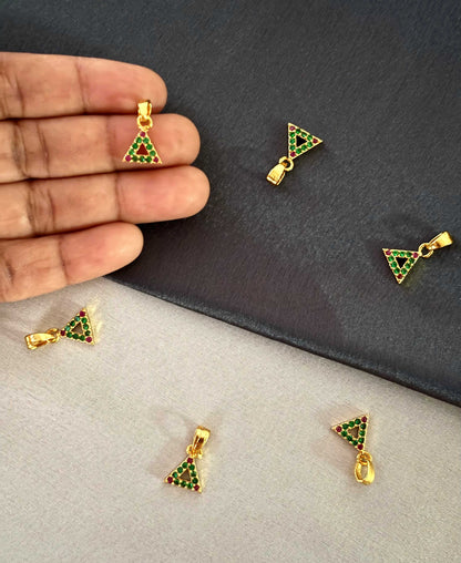 Gold-Plated Triangle Pendants with Green Pink Stone
