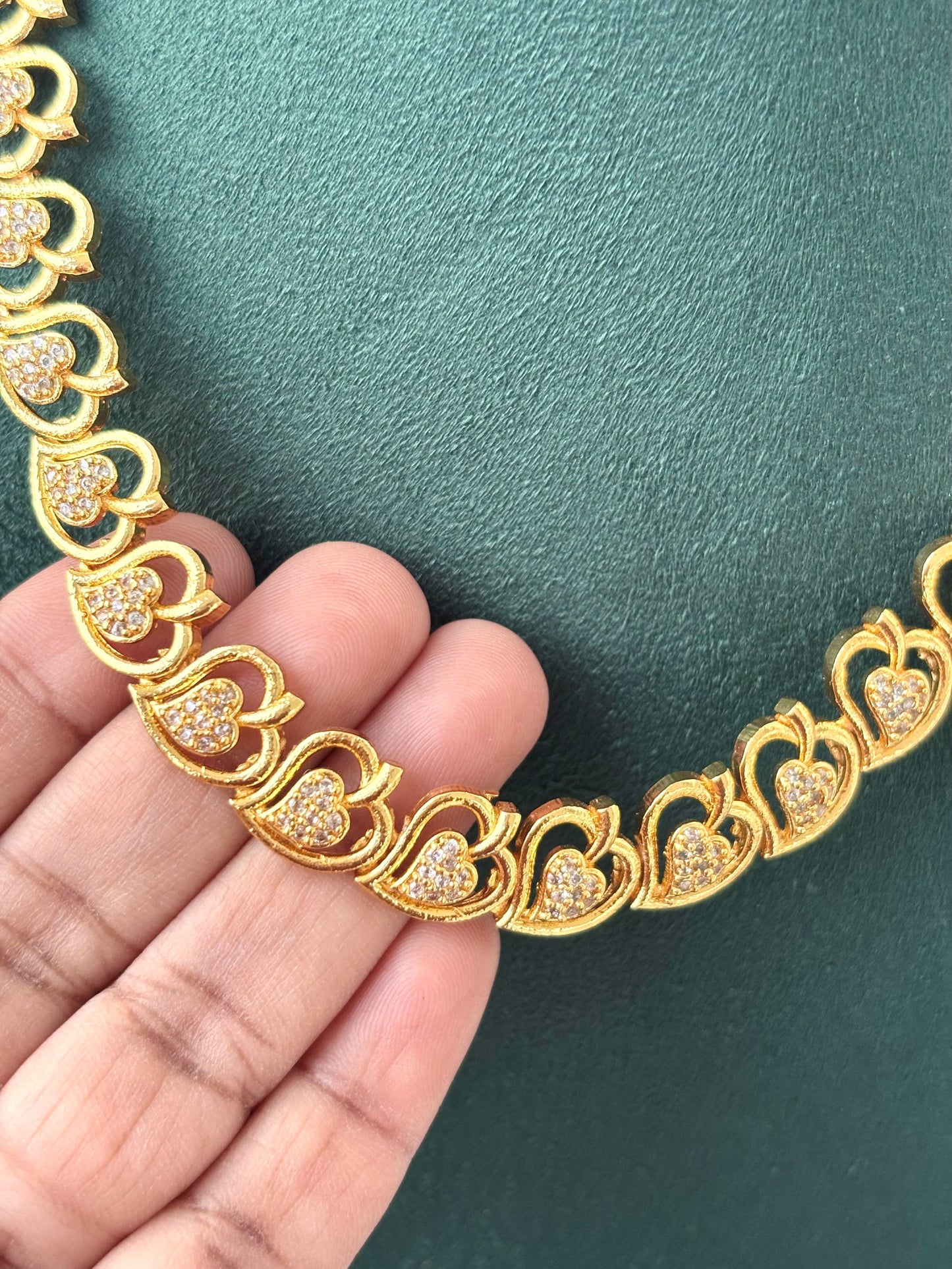 Gold Heart Stone Pendant Necklace with White Stones
