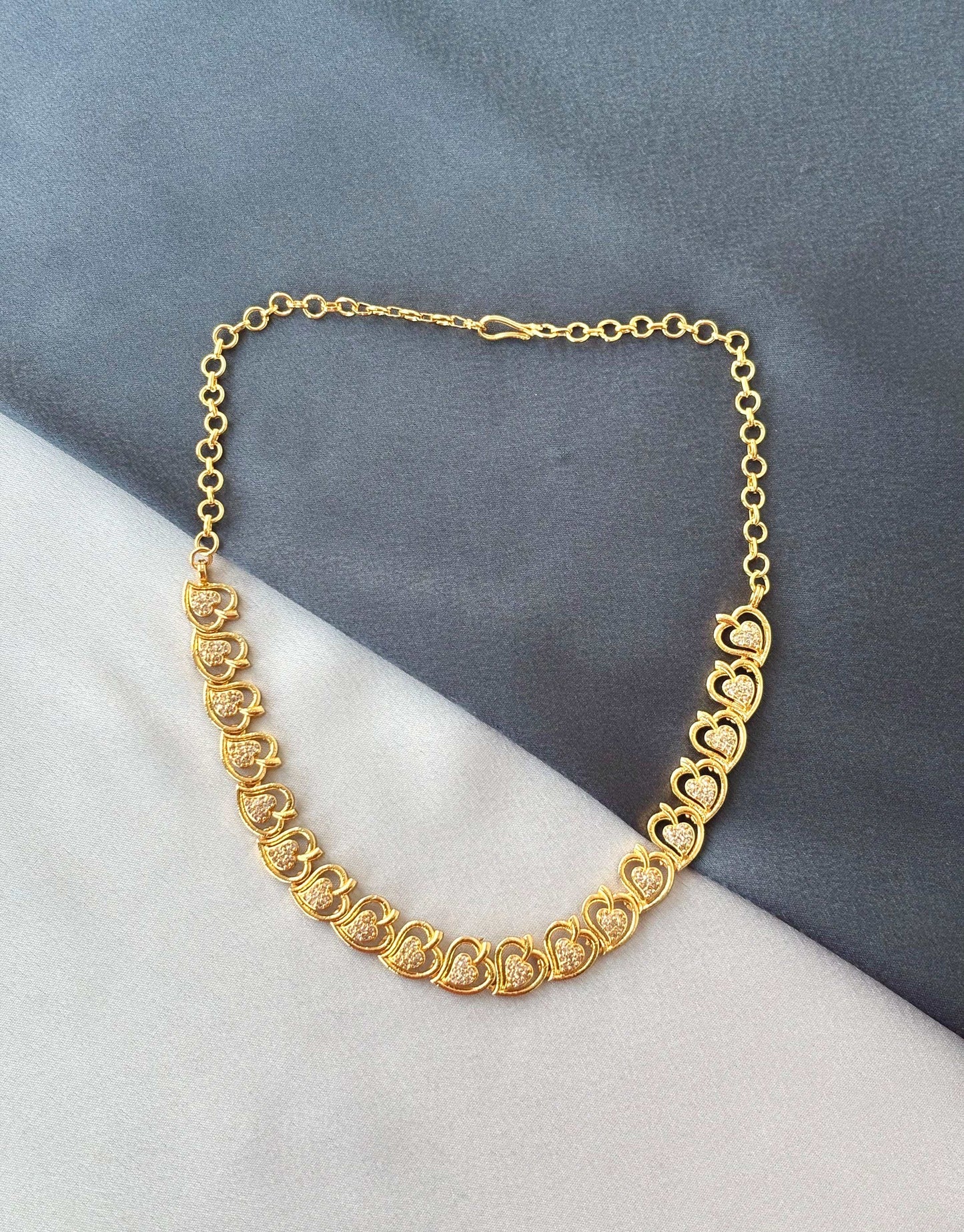 Gold Heart Stone Pendant Necklace with White Stones