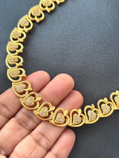 Gold Heart Stone Pendant Necklace with White Stones