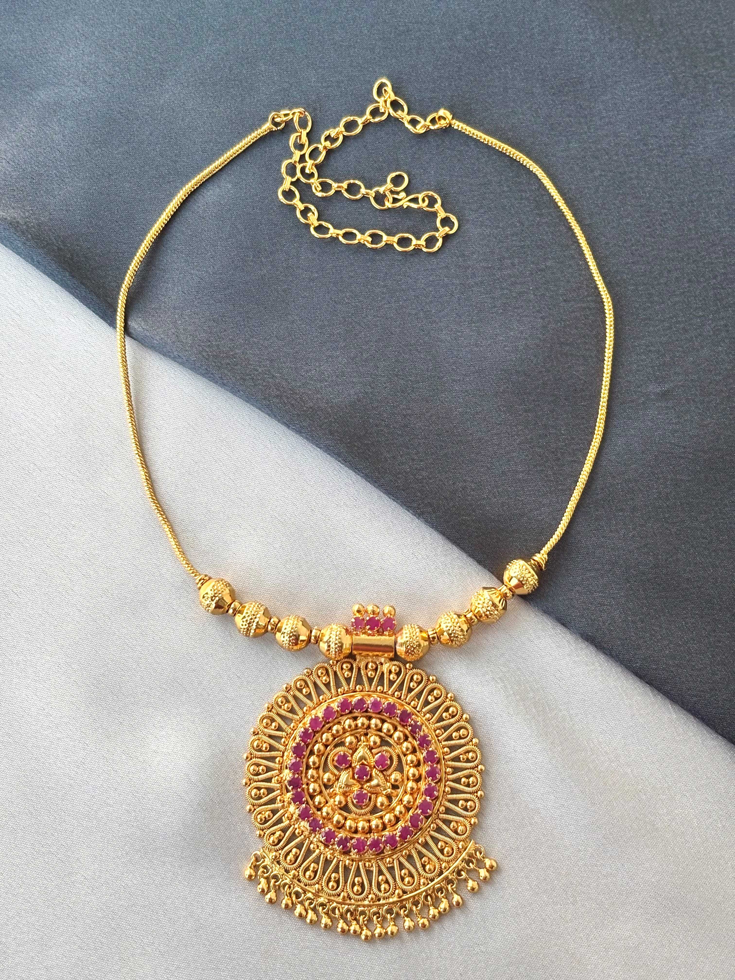 Gold Plated Ruby Floral Pendant Necklace