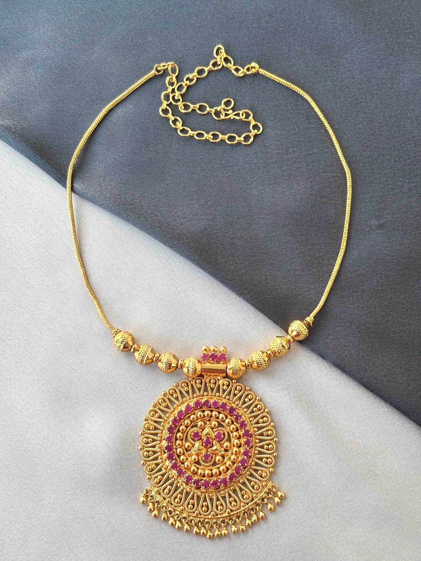 Gold Plated Ruby Floral Pendant Necklace