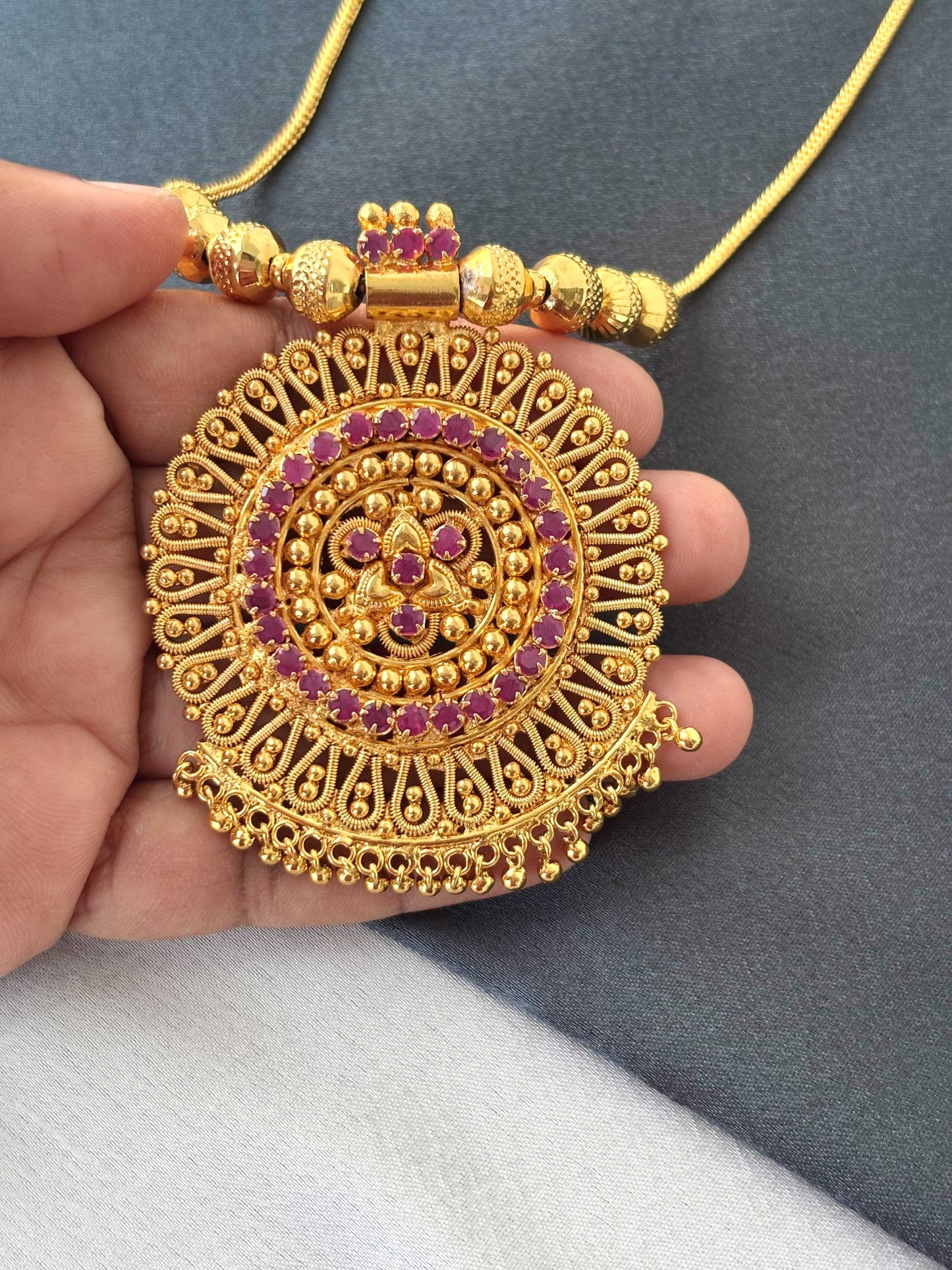 Gold Plated Ruby Floral Pendant Necklace