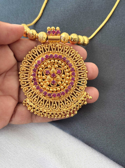 Gold Plated Ruby Floral Pendant Necklace