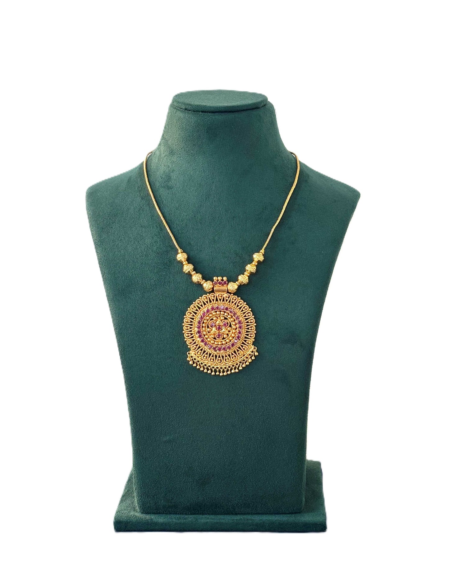 Gold Plated Ruby Floral Pendant Necklace