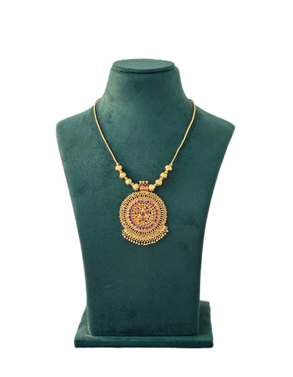 Gold Plated Ruby Floral Pendant Necklace