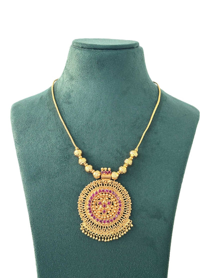 Gold Plated Ruby Floral Pendant Necklace