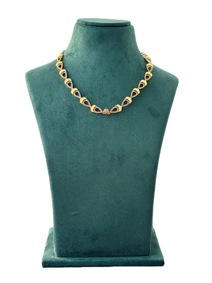 Gold Ruby Pink and Green Stone Oval Charm Necklace