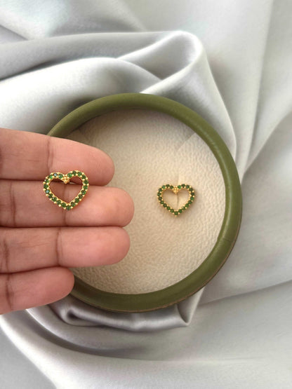 Gold Plated Leaf Green Heart Studs
